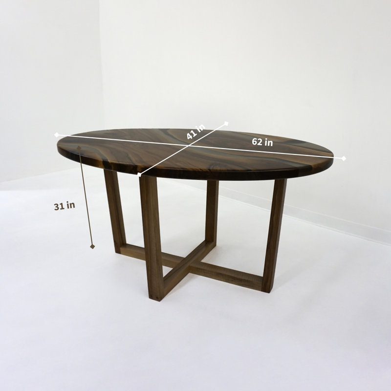 Table ovale en résine époxy noyer transparent