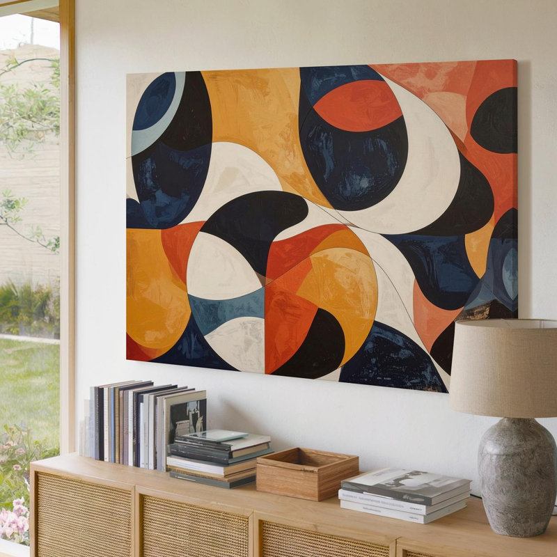 Toile d'art mural Mid Century Geo Rhythm, toile abstraite, cercle et bloc de couleur, H 11 po x l 14 po