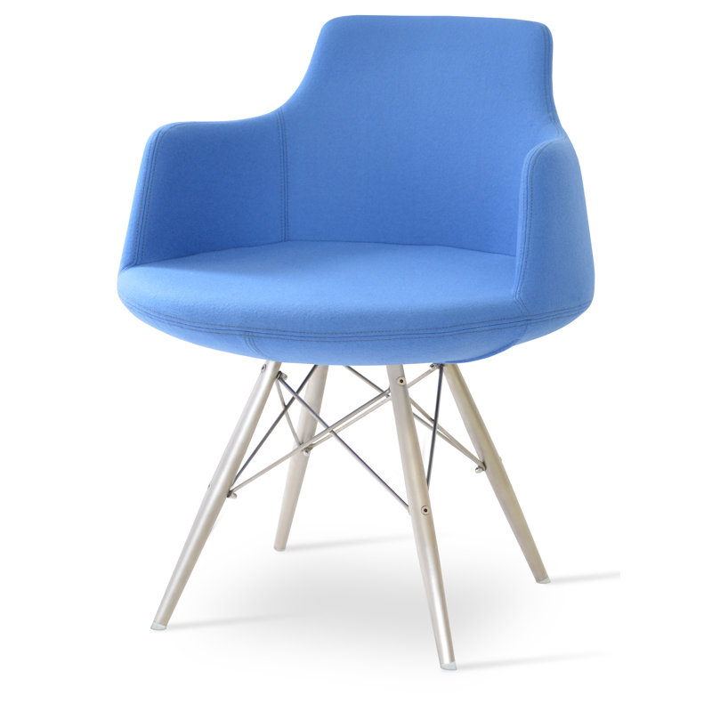 Fauteuil à dossier uni en laine Dervish, Bleu ciel, Acier inoxydable