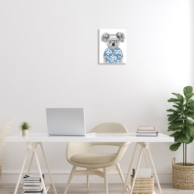 " Monochrome Koala Blue Aloha Shirt Hibiscus Botanicals " by Balazs Solti
