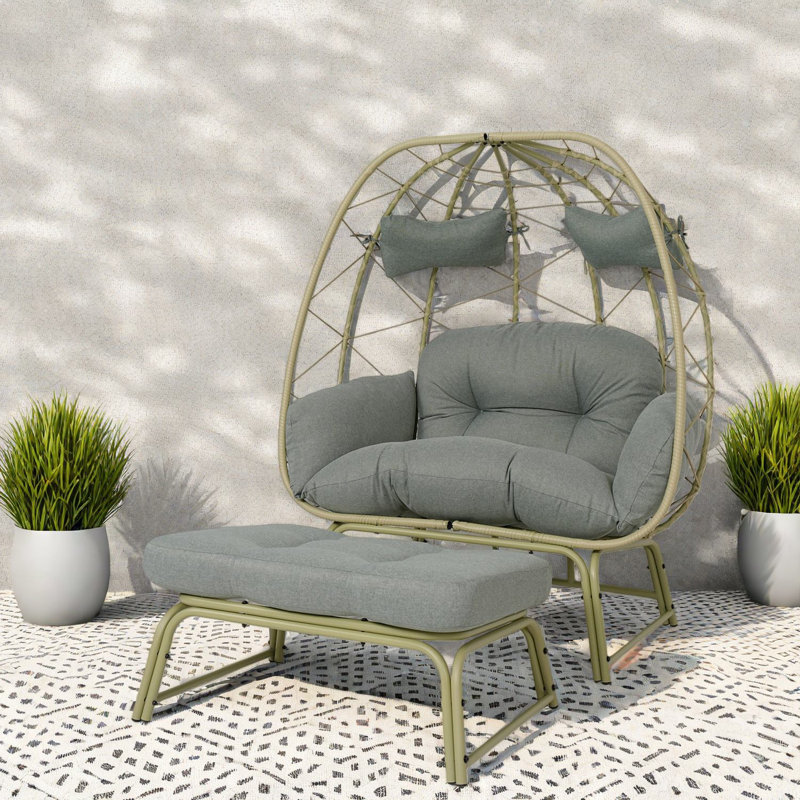Chaises longues spacieuses pour le patio, fauteuil œuf boho en acier rotin pour terrasse