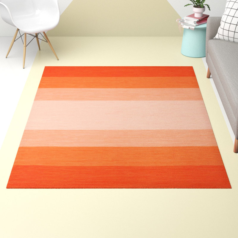 Temme Hand Woven Cotton Area Rug, Runner 2'6" x 10'6", Orange Striped