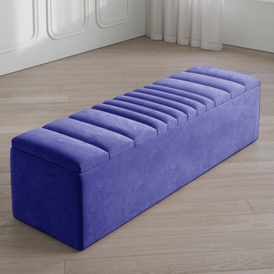 Large Striped Wide Rectangle Solid Color Standard Ottoman Storage Box, Naples Upholstered Deep Storage End of Bed Bench
