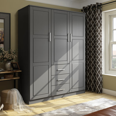 Armoire-penderie 100% bois massif avec tiroirs et tablettes réglables Bassam