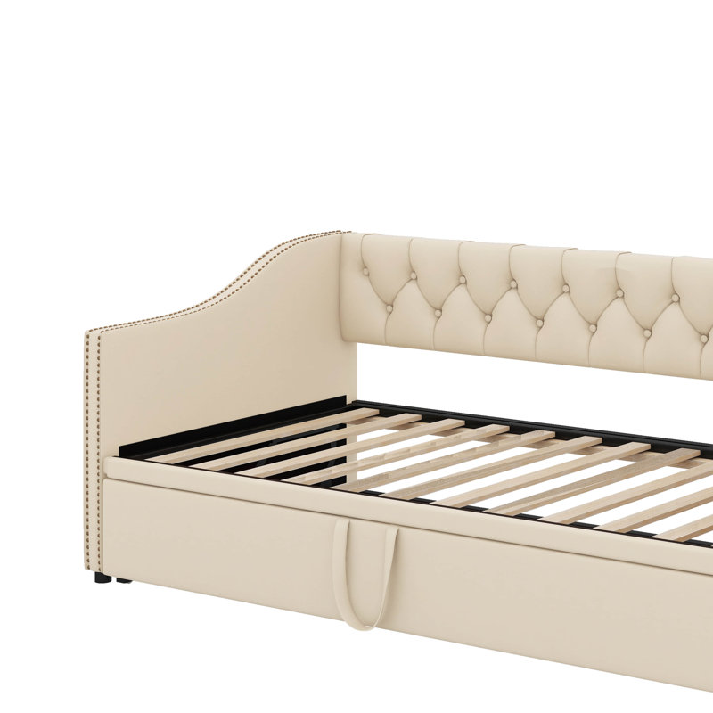 Lit de jour simple rembourré avec couchette, Beige