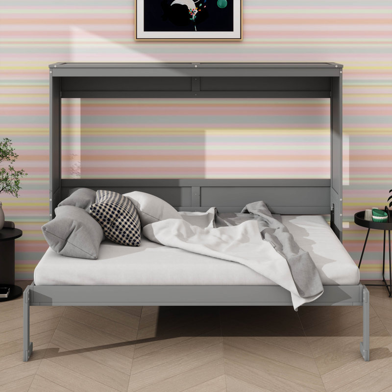 Lit escamotable double pleine grandeur, Gris, Double