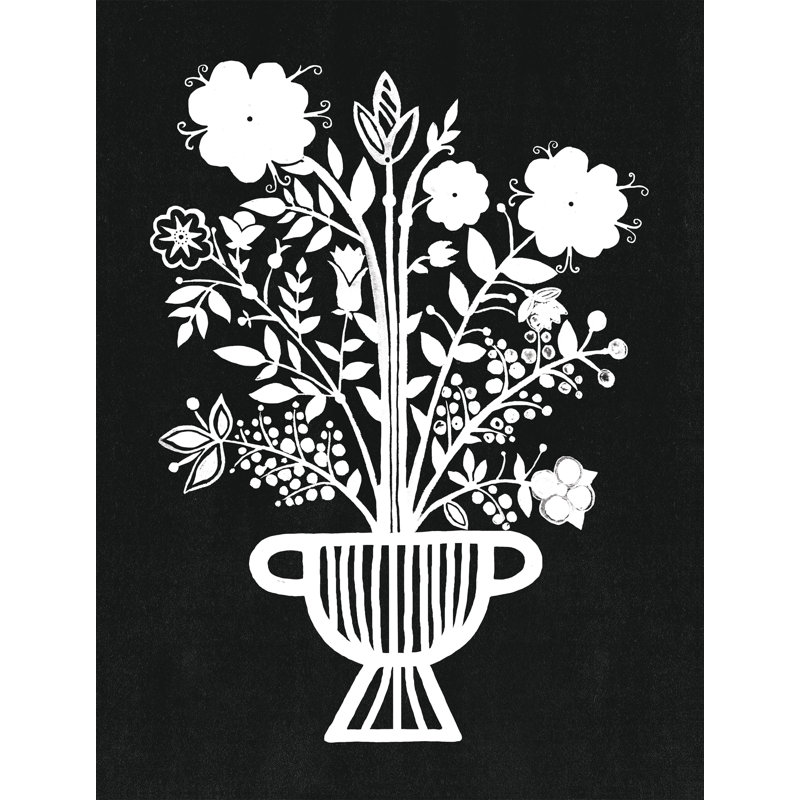 Vase à fleurs noir et blanc - imprimé, H 48 po x l 32 po