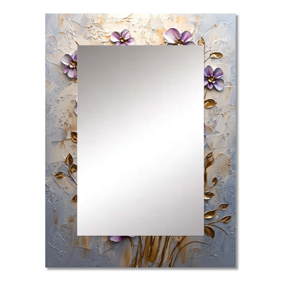 Purple Lilac Golden Flowers Melody II - Lilacs Wall Mirror, Traditional Decorative Mirror, Printed Metal Art