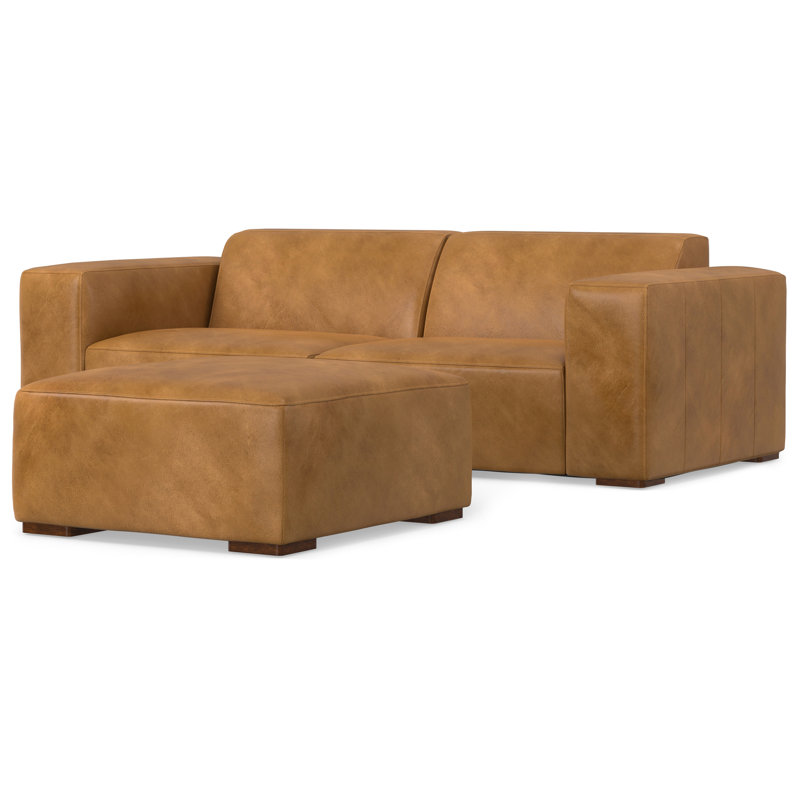 Rex 88" Genuine Leather Modular Sofa and Ottoman, Sienna Genuine Leather