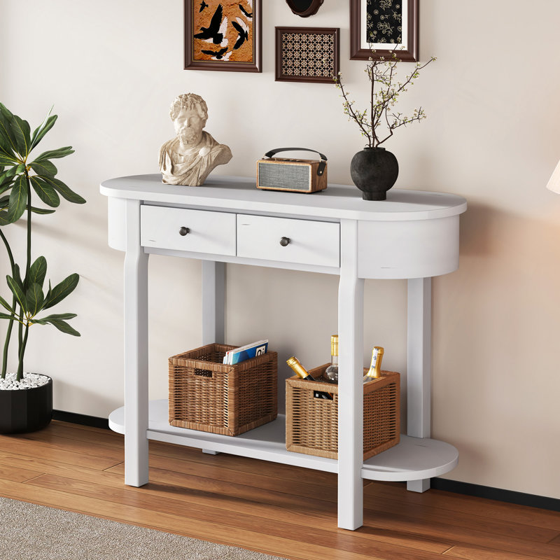 Elegant Retro Console Table With Curved Design And Smooth Glaze For Entryways, Living Rooms And Hallways