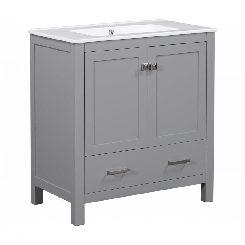 Meuble-lavabo 30 po avec lavabo simple, Argent argent, Gris