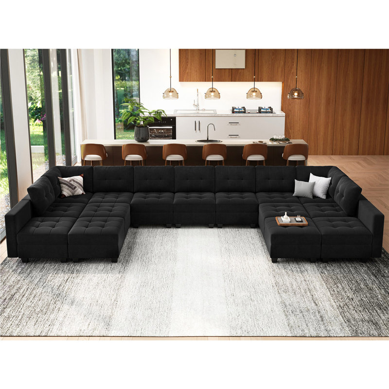 Canapé modulaire rembourré 16 pièces Soneson, Velours noir