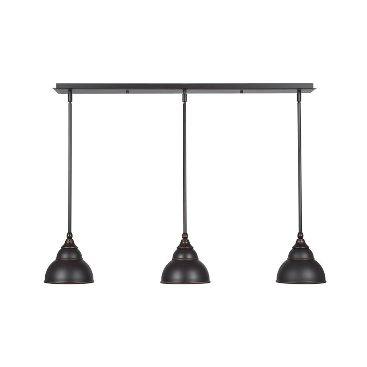 3 Light Stem Hung Linear Pendalier Shown With 7" Double Bubble Metal Shade