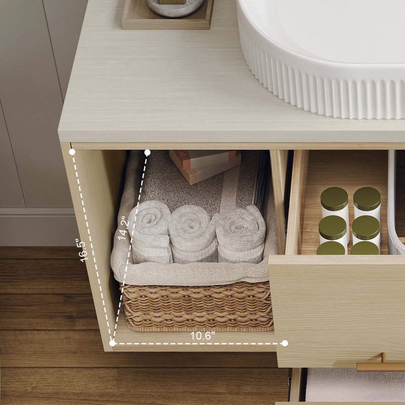 Meuble-lavabo mural moderne 39,4 po avec meuble-lavabo flottant ovale en céramique massif, Bois