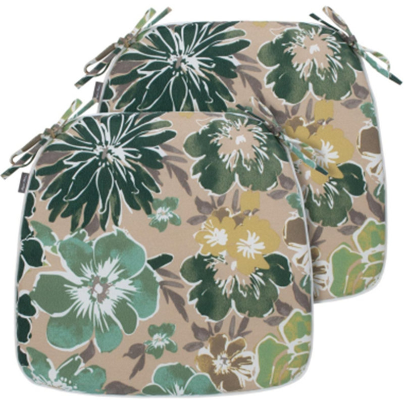 Outdoor Patio Chair Cushions, Green/Beige Floral, Polyester