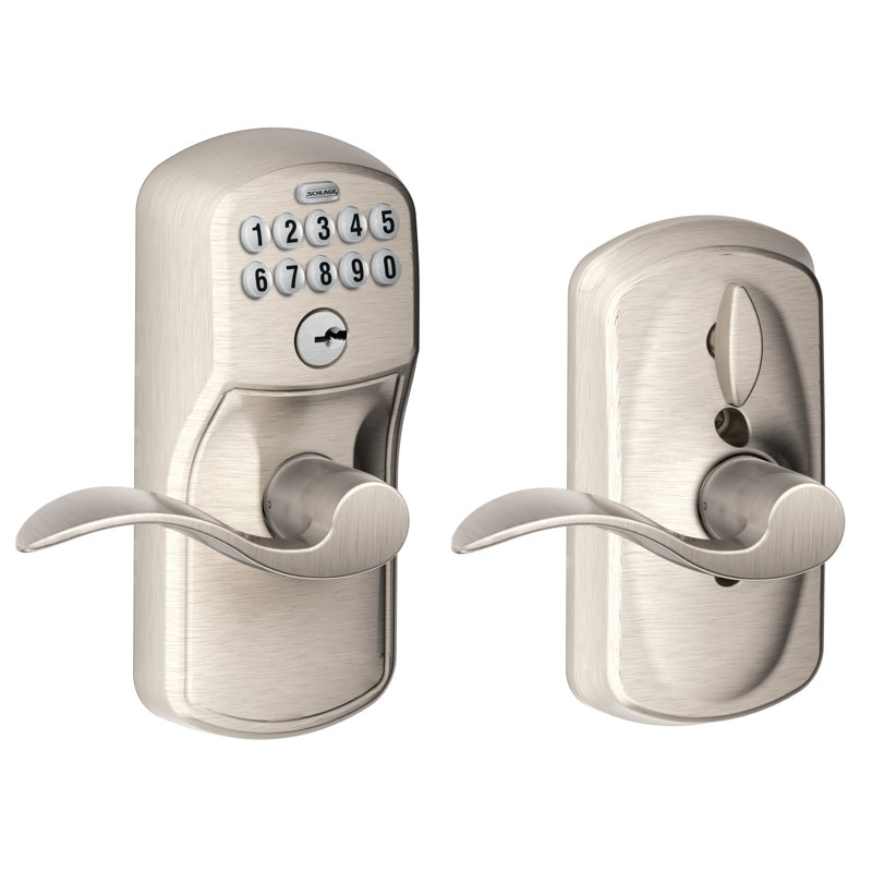 Plymouth Accent Keypad Electronic Door Lever with Trim, Yes, Satin Nickel