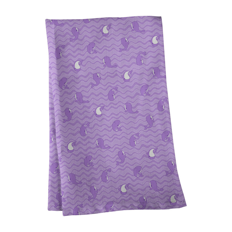 Serviette de thé à motif baleines, Sergé de coton, Mauve