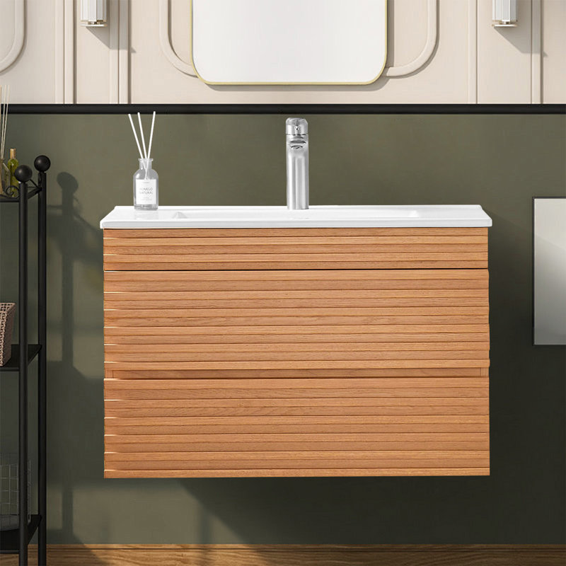 30" Wall Mounted Floating Single Vanity With Ceramic Sink
