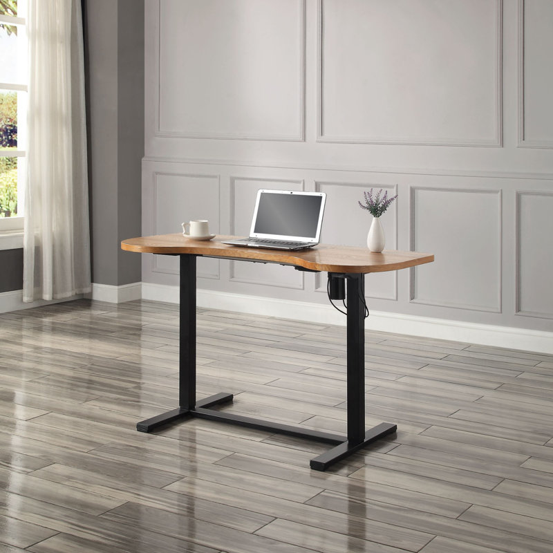 Adjustable Curved Metal Base Standing Desk, Natural