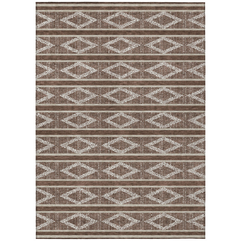 Brown Diamond Pattern Washable Synthetic Area Rug 10' x 14'