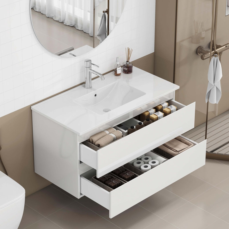 Meuble-lavabo de 36 pouces avec lavabo et deux grands tiroirs, système de fermeture en douceur pour un rangement moderne, 36"