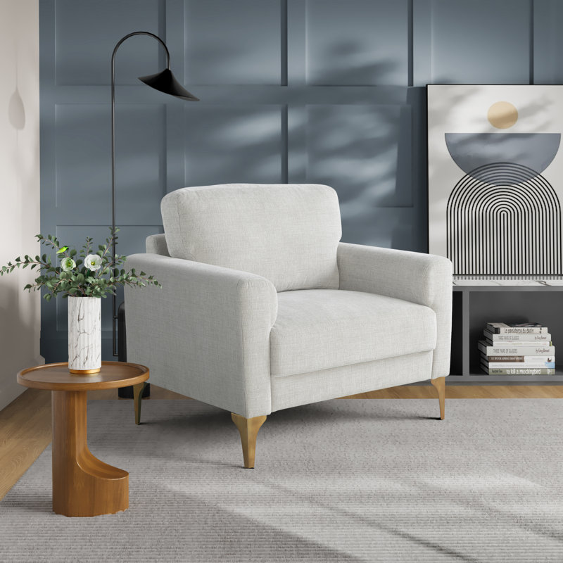 Lucianne 31.1" Wide Modern Upholstered Arm Chair with Brushed Bronze Metal Legs, Ivory Polyester