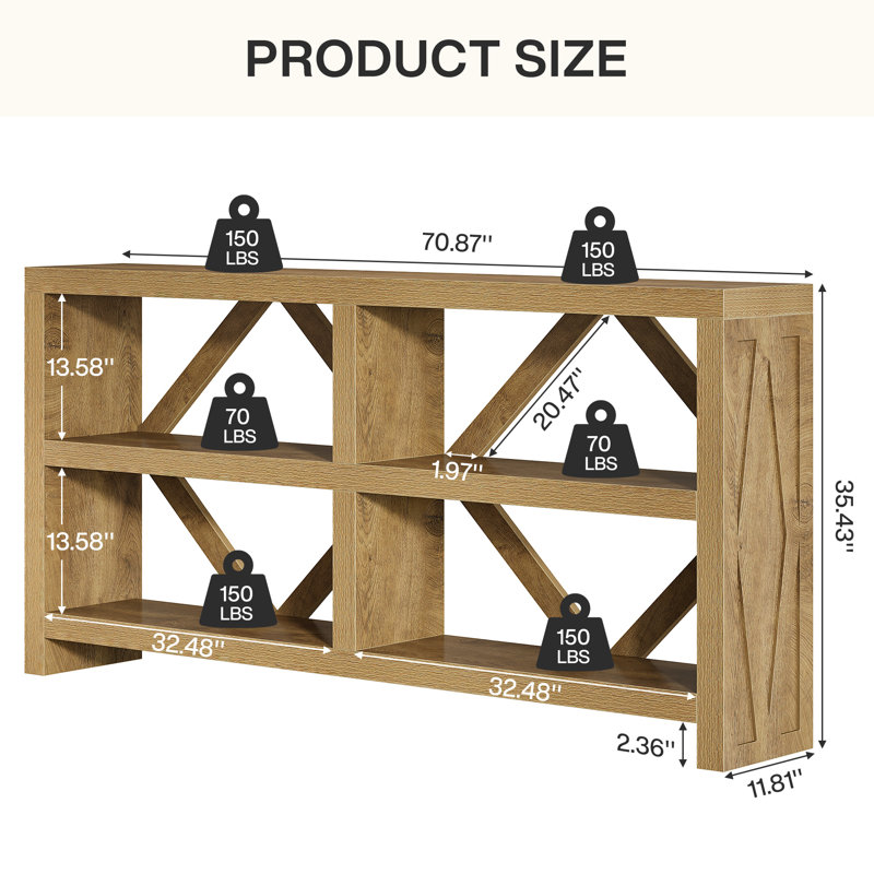 71-Inch Long Console Table With Storage Shelves, Wood Foyer Table For Entryway