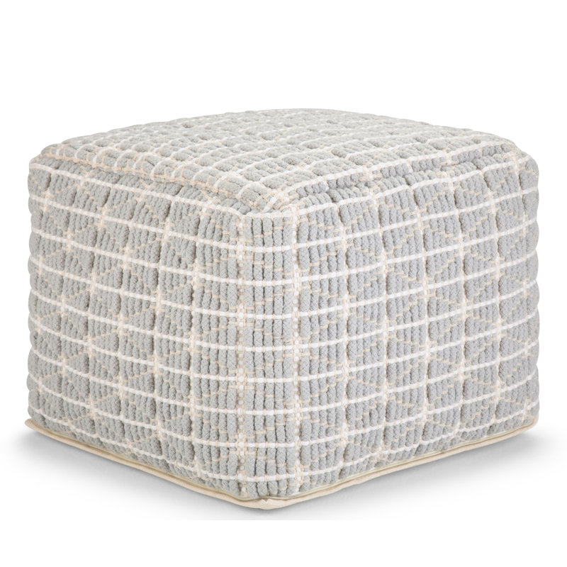 Noreen Light Blue and White Handloom Woven Square Pouf
