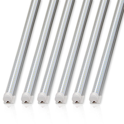 Luminaire à DEL Barrina de 8 pi, T8 72 W 10 000 lm 5 000 K, blanc lumière du jour, couvercle transparent, forme en V, lumière tubulaire, sortie haute, ampoules pour le garage, l'entrepôt, prêt à l'emploi, 6 paquets