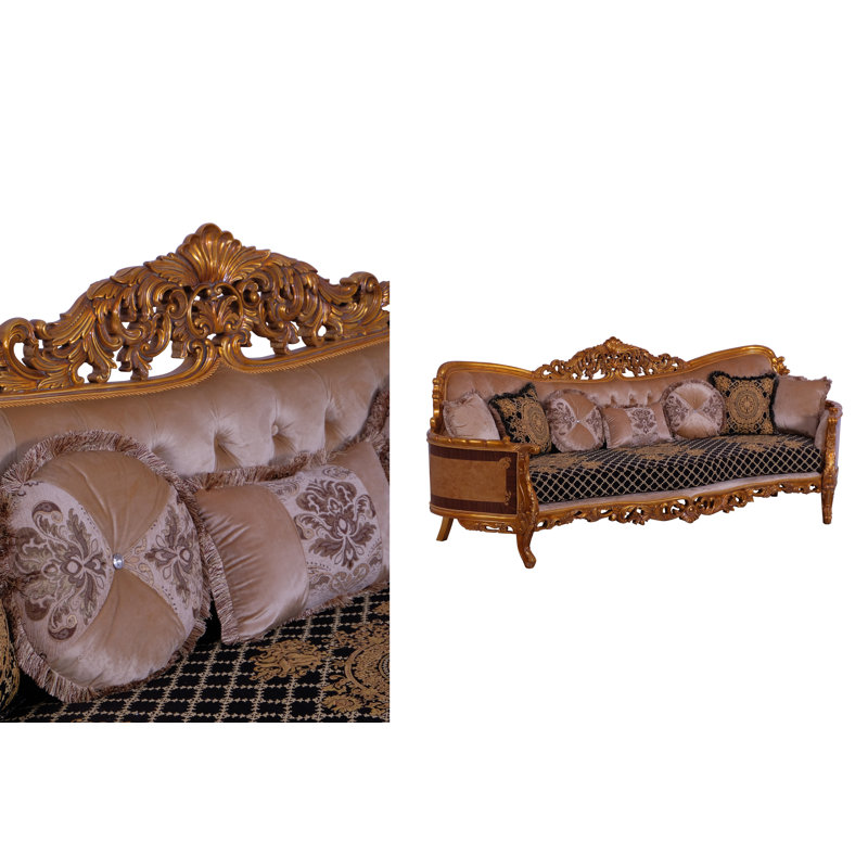 3 Piece Modigliani Ii Sofa Set Black Gold Fabric