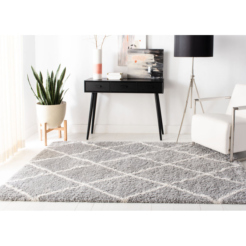 Keana Geometric Gray/Cream Area Rug, Rectangle 3' x 5'