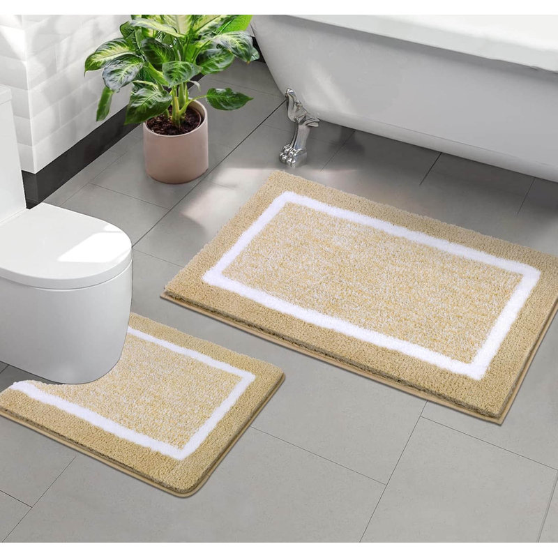 2 Piece set Rectangle Bath Mat, Beige