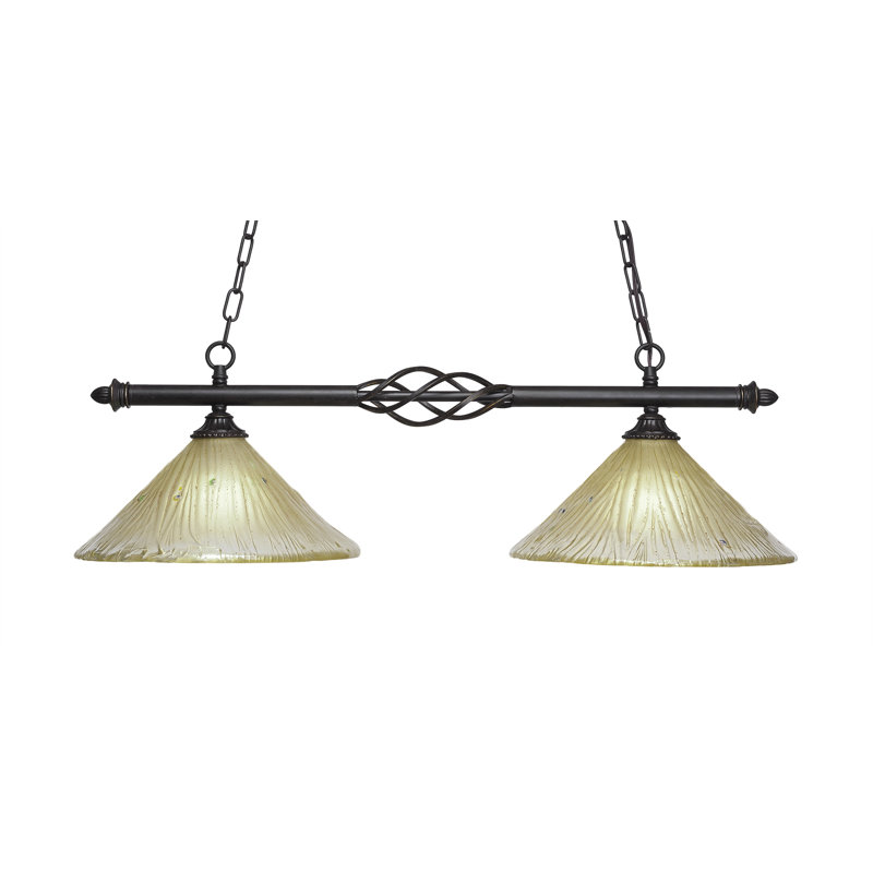 Luminaire pour îlot 2 lumières Eleganté illustré en verre ambré 12 po, Brun, Doré