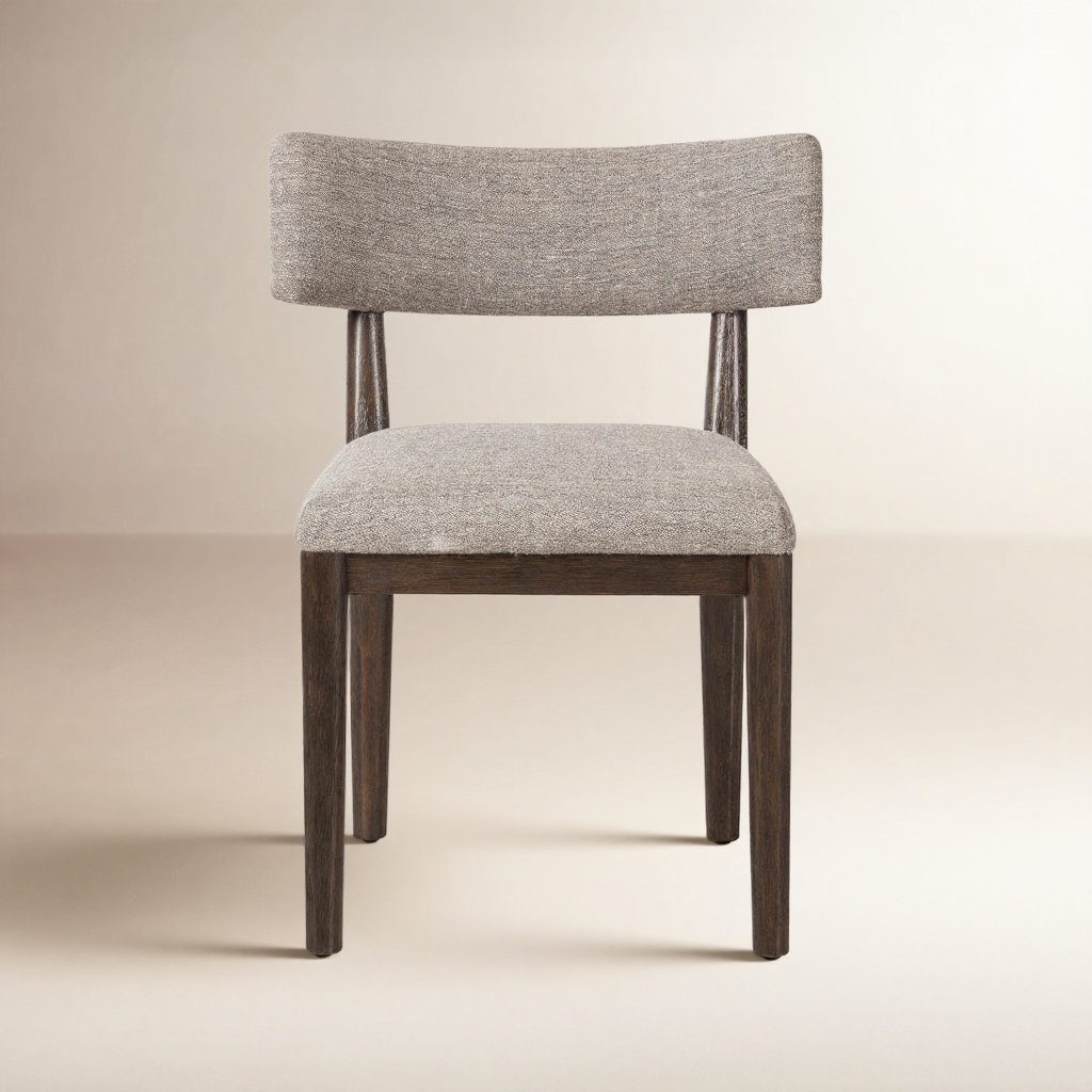 Amali Dining Chair, Polyester Blend Alcala Nickel, Burnt Parawood