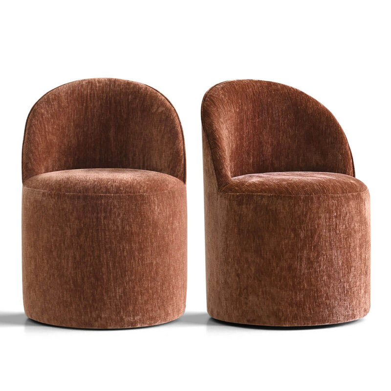 Rolling Chenille Upholstered Swivel Dining Chair With Hidden Casters (Set of 2), Terra