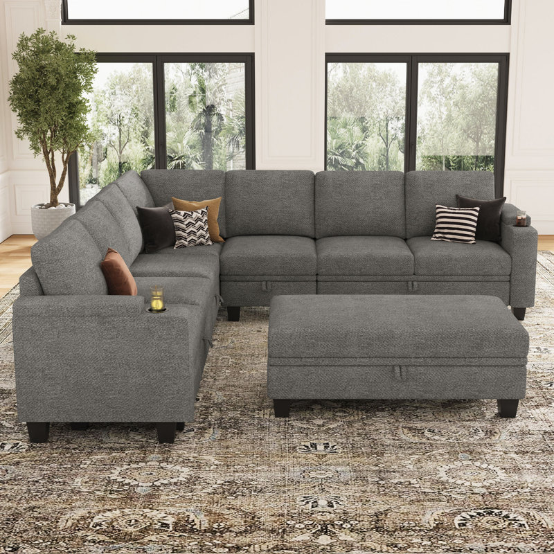 Januelle Jenette Chenille L Shaped Sectional Sofa Storage Modular Couch With Thick Removable Washable Cushion And A Large Movable Ottoman