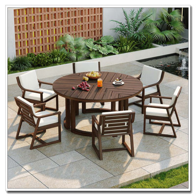 Ensemble repas 7 pièces pour 6 personnes avec trou pour parasol (moka)
