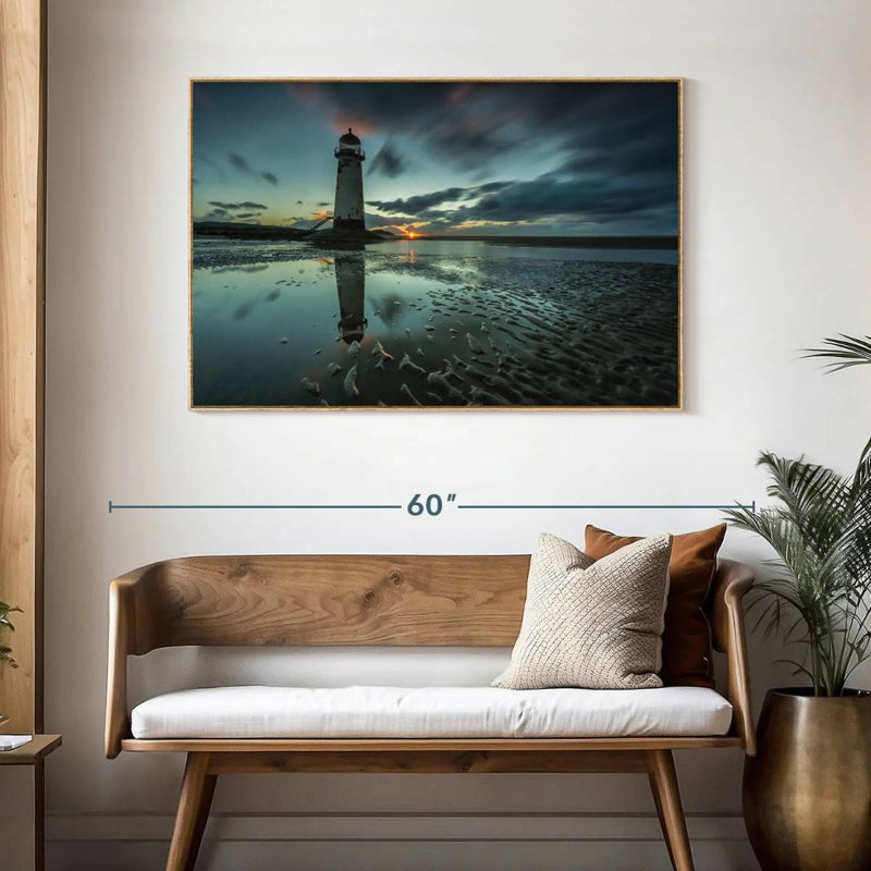 Phare de Point Of Ayr, Cadre flottant en bois naturel, 46 po x 31 po