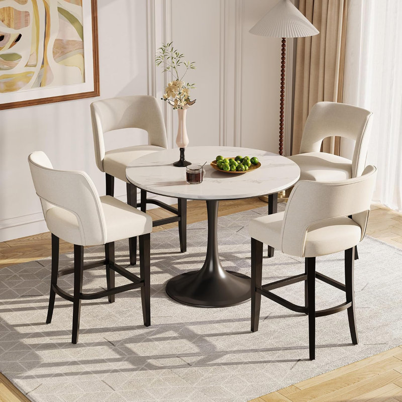 Ensemble de 4 tabourets de bar de 26 po avec dossier, tabourets d'îlot de cuisine rembourrés à hauteur de bar avec pieds en bois, conception ergonomique moderne pour la salle à manger et le bar