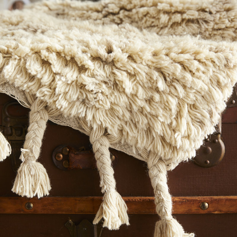 Tapis beige en laine / coton touffeté à la main Aderonke, Rectangulaire 8 pi x 10 pi