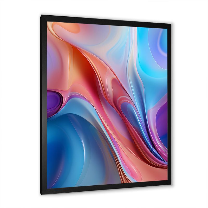 Art mural sur toile abstrait transitionnel bleu et rose III, H 32 po x l 16 po x P 1 po, Cadre simple noir