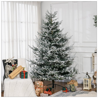 Arbre de Noël artificiel 7,5 pi avec 1218 branches réalistes enneigées, conception à ouverture automatique et base en acier durable pour une installation et un rangement faciles