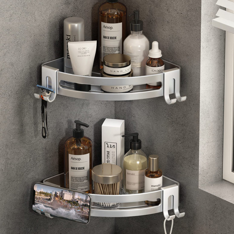 Lionela 2 Piece Triangle Corner Shelf, Silver