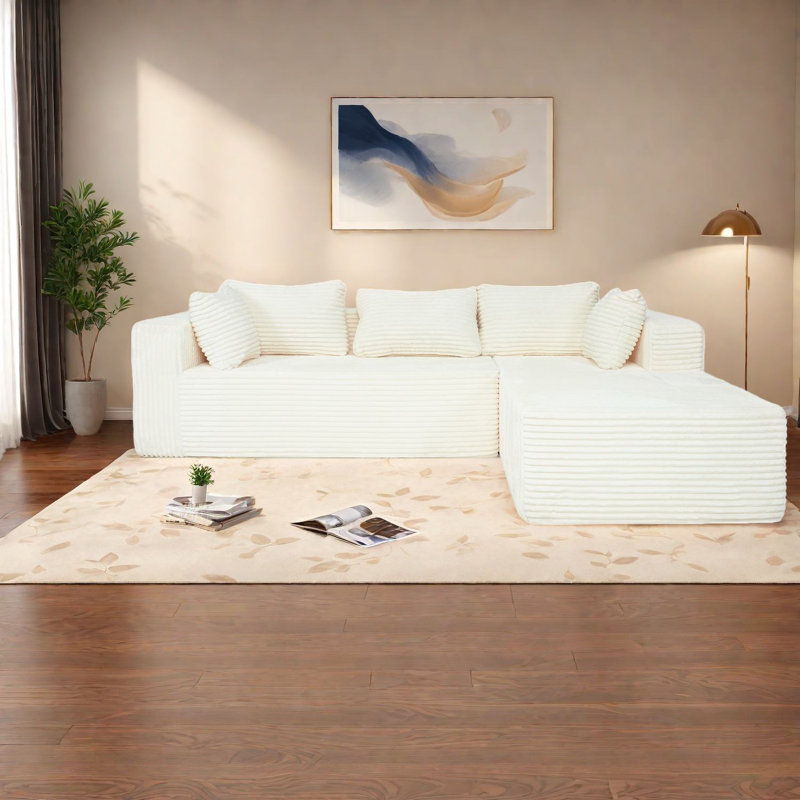 Canapés modulaires à compression, canapé en L moderne de 100 pouces en velours côtelé pour la maison