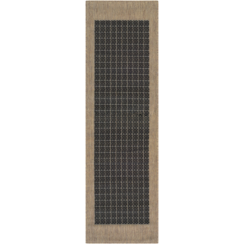 Tapis intérieur / extérieur noir tissé à plat Lukasz, Tapis de couloir 2 pi 3 po x 7 pi 10 po