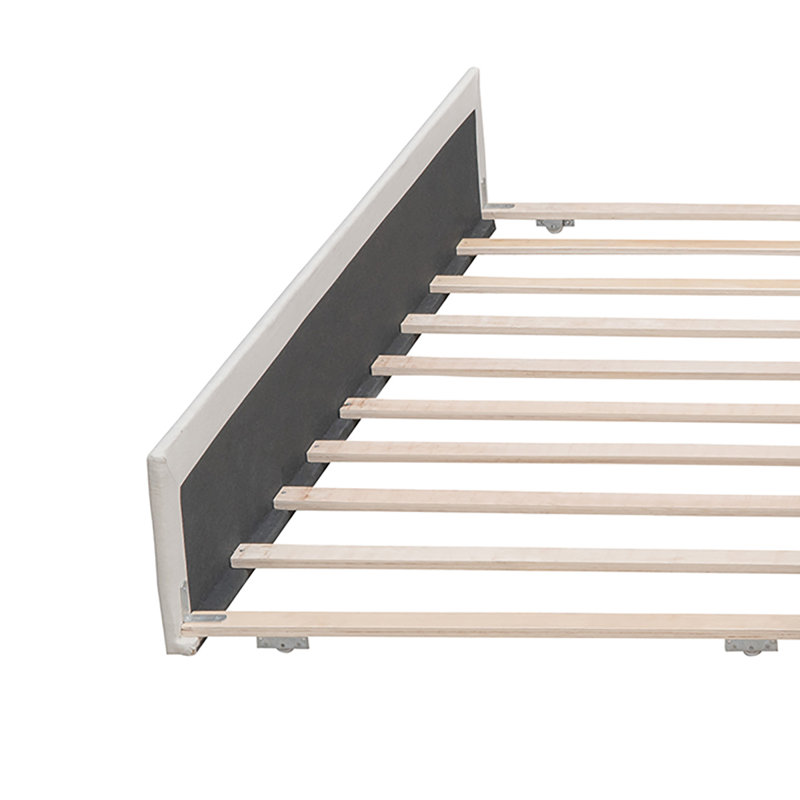Modern Linen Fabric Upholstered Storage Platform Bed - Queen Size Main Bed and Twin XL Trundle Bed, Beige