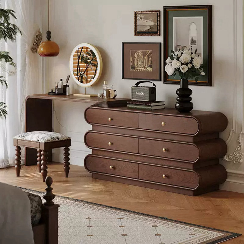 Commode en bois massif rétro français luxueux, Brun