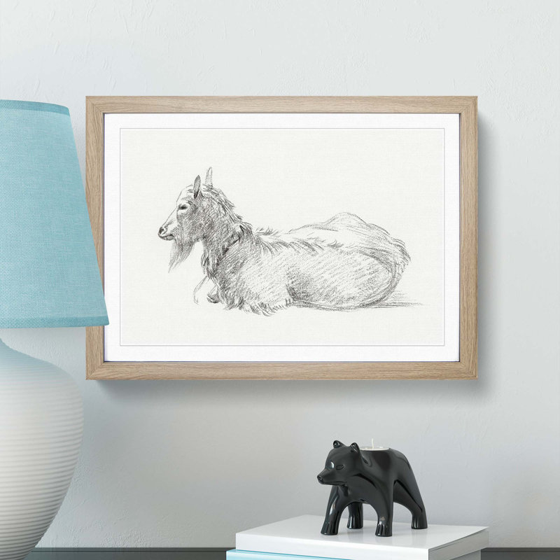 A Resting Goat by Jean Bernard - Single Picture Frame Print, Oak Framed, 45cm H x 63cm W x 2cm D