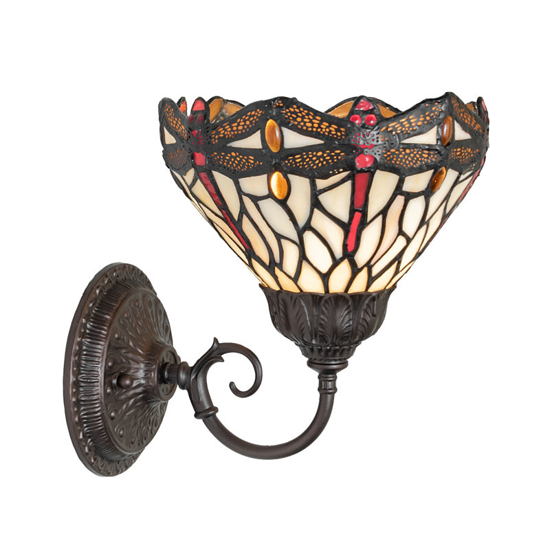 7" Wide Tiffany Hanginghead Dragonfly Wall Sconce