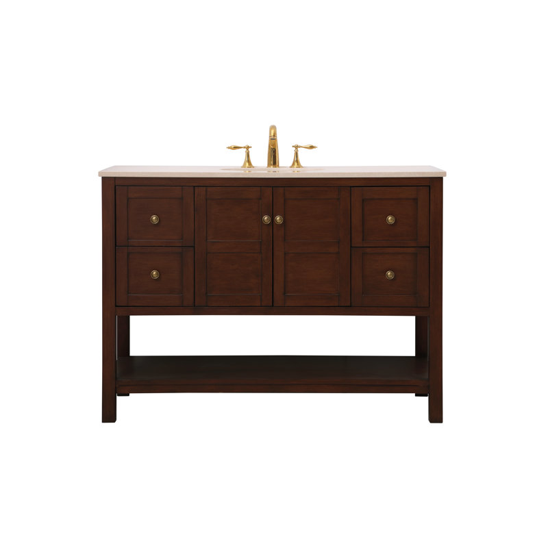 Ensemble de meuble-lavabo simple 48 po Amyra, Brun, Crème, Bronze antique